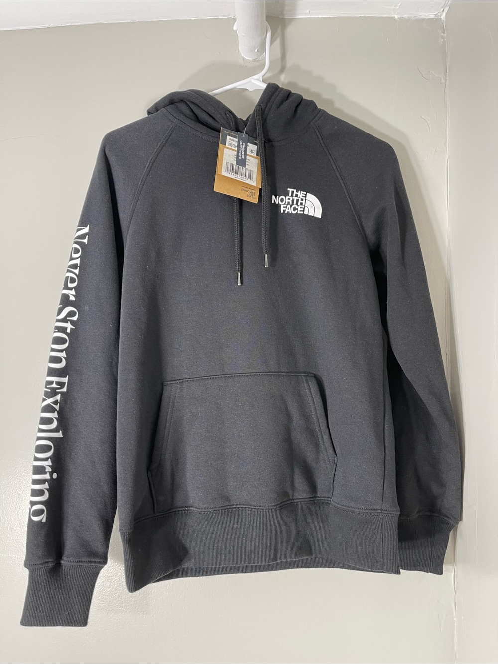 The North Face Men's Black Crewneck Hoodie with Sleeve Logo